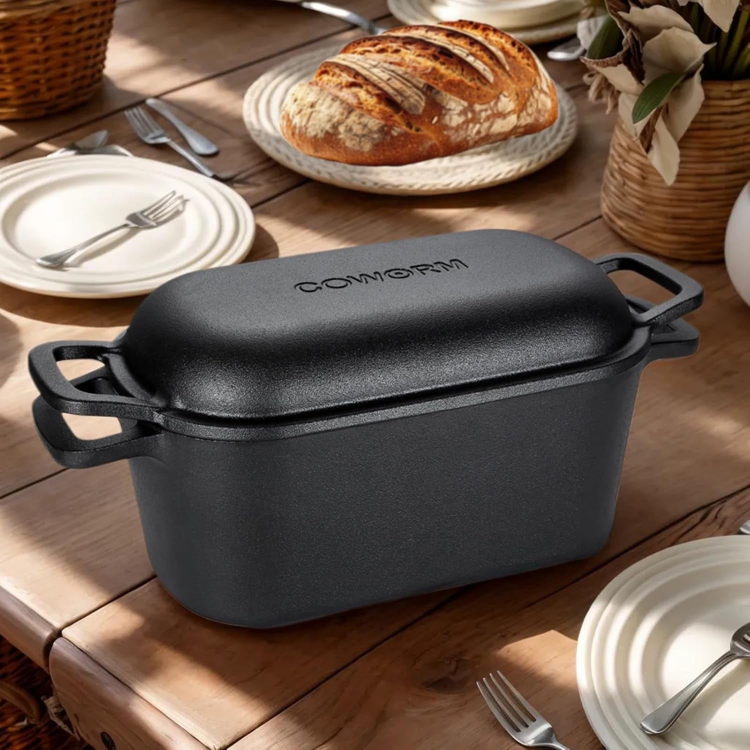 3.6QT Oval Dutch Oven for Bread Baking - Pre-Seasoned Cast Iron Sourdough Bread Pan with Lid - Image 9