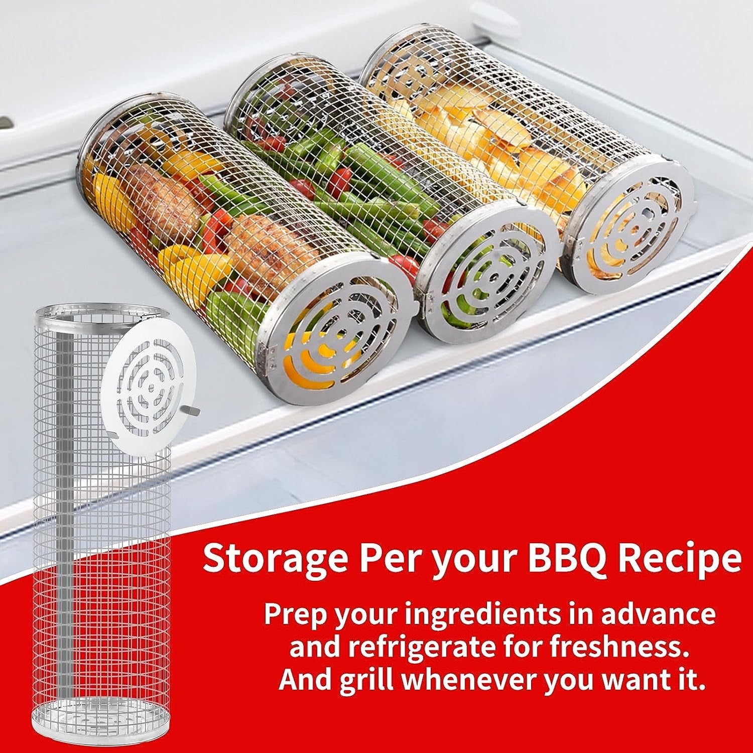 Rolling Grilling Baskets for Outdoor Grill Bbq .Stainless Steel Grill Mesh Barbeque Grill Accessories.Outdoor round BBQ Stainless Steel Grill Basket Campfire Grill Grid - Camping Picnic Cookware (2Pc-12.2In*3.9In+11.8In*3.5In) - Image 6