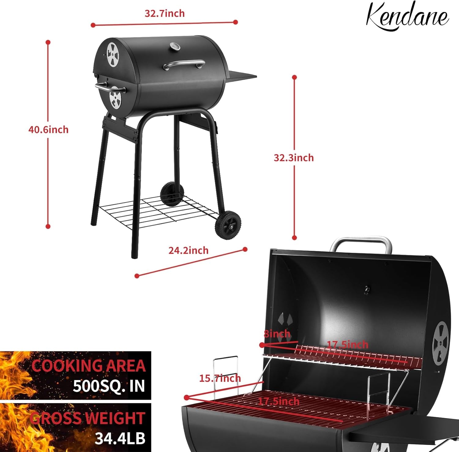 Barrel Charcoal Grill. Large Charcoal Grills with Side Shelf. Outdoor BBQ Grill.Perfect for Backyard Camping. Patio Parties. and Picnics - Image 2