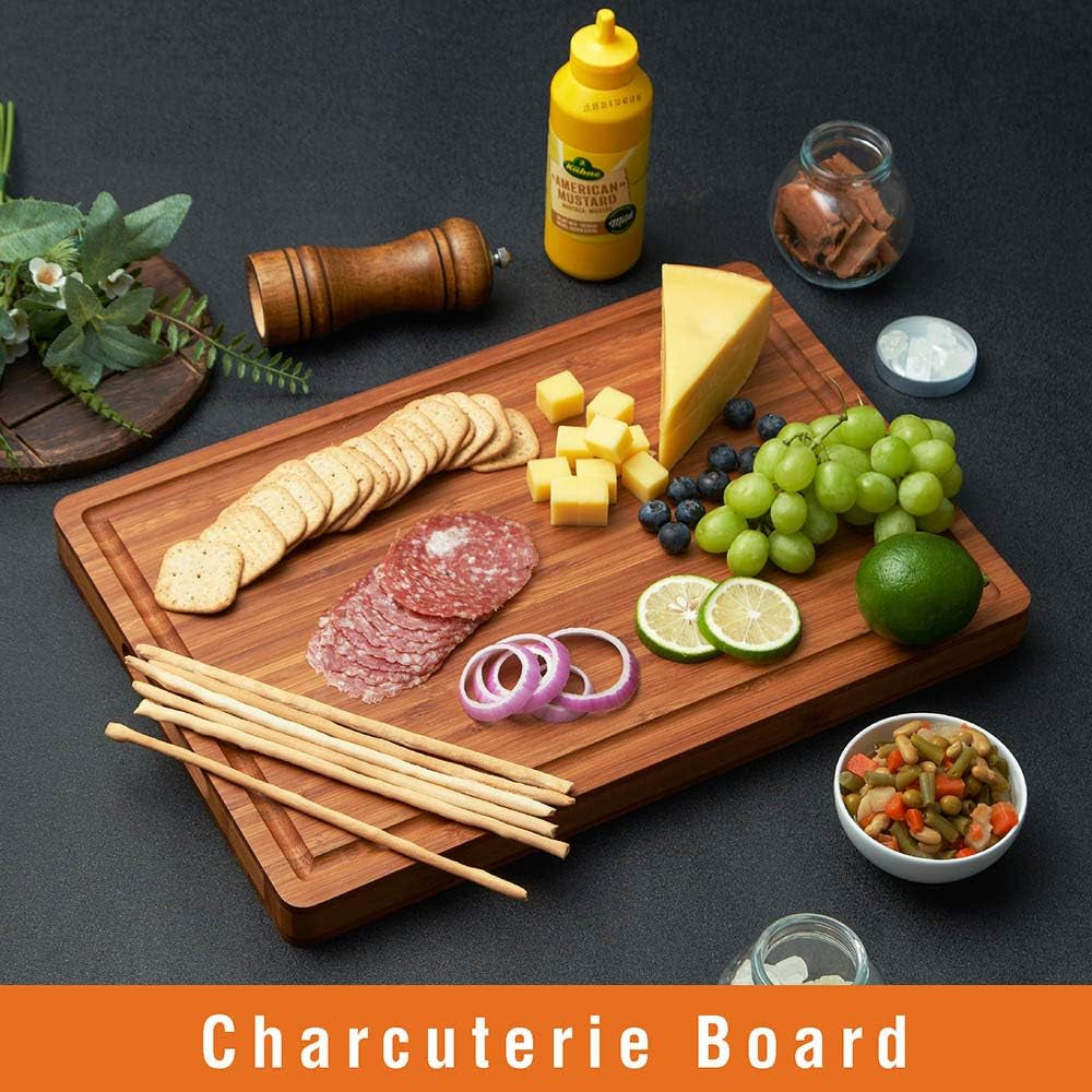 Bamboo Wood Cutting Board for Kitchen. 1 Thick Butcher Block. Cheese Charcuterie Board. with Side Handles and Juice Grooves. 16X11 - Image 4