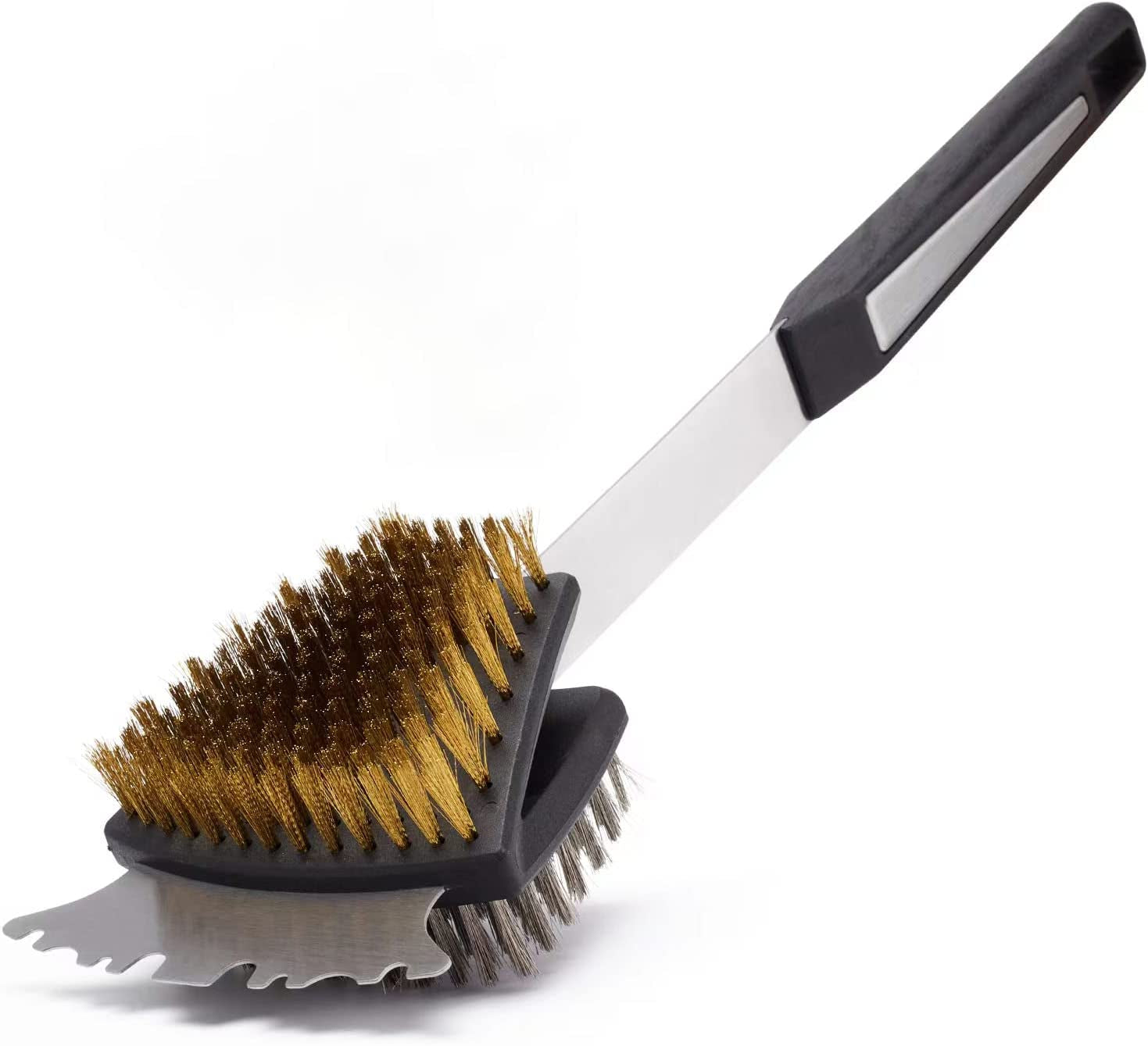 Double Sided Grill Cleaning Brush and Scraper. 16.5 BBQ Brush. Barbecue Cleaner with Stainless & Brass Bristles. Grilling Grate Cleaner. Safe Grill Accessories for Cast Iron/Stainless Steel Grate
