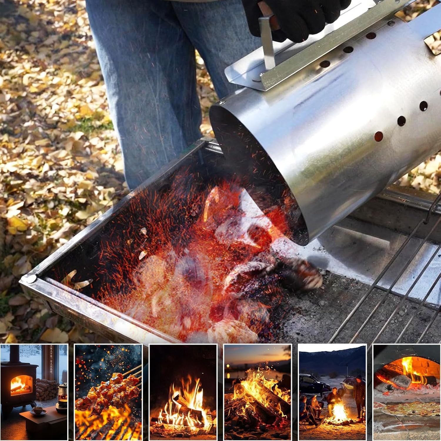 BRIAN & DANY Charcoal Chimney Starter Set for BBQ. Rapid Chimney Starter for Charcoal Grill with Heat Resistant Gloves and Blower. Large-Capacity Design 7.09 X 7.09 X 10.63 - Image 8
