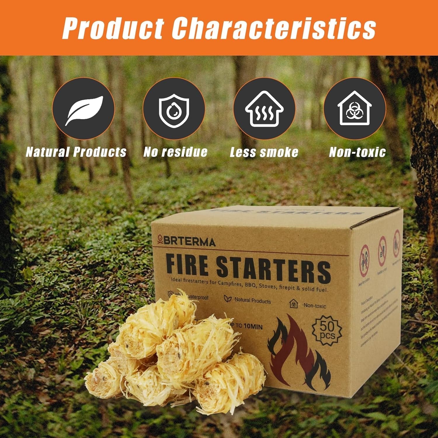 Fire Starter Indoor/Outdoor-10+ Min Burn | Waterproof Windproof Non-Toxic | Perfect for Camping Grilling Fireplaces | 50Pcs Firelights - Image 3