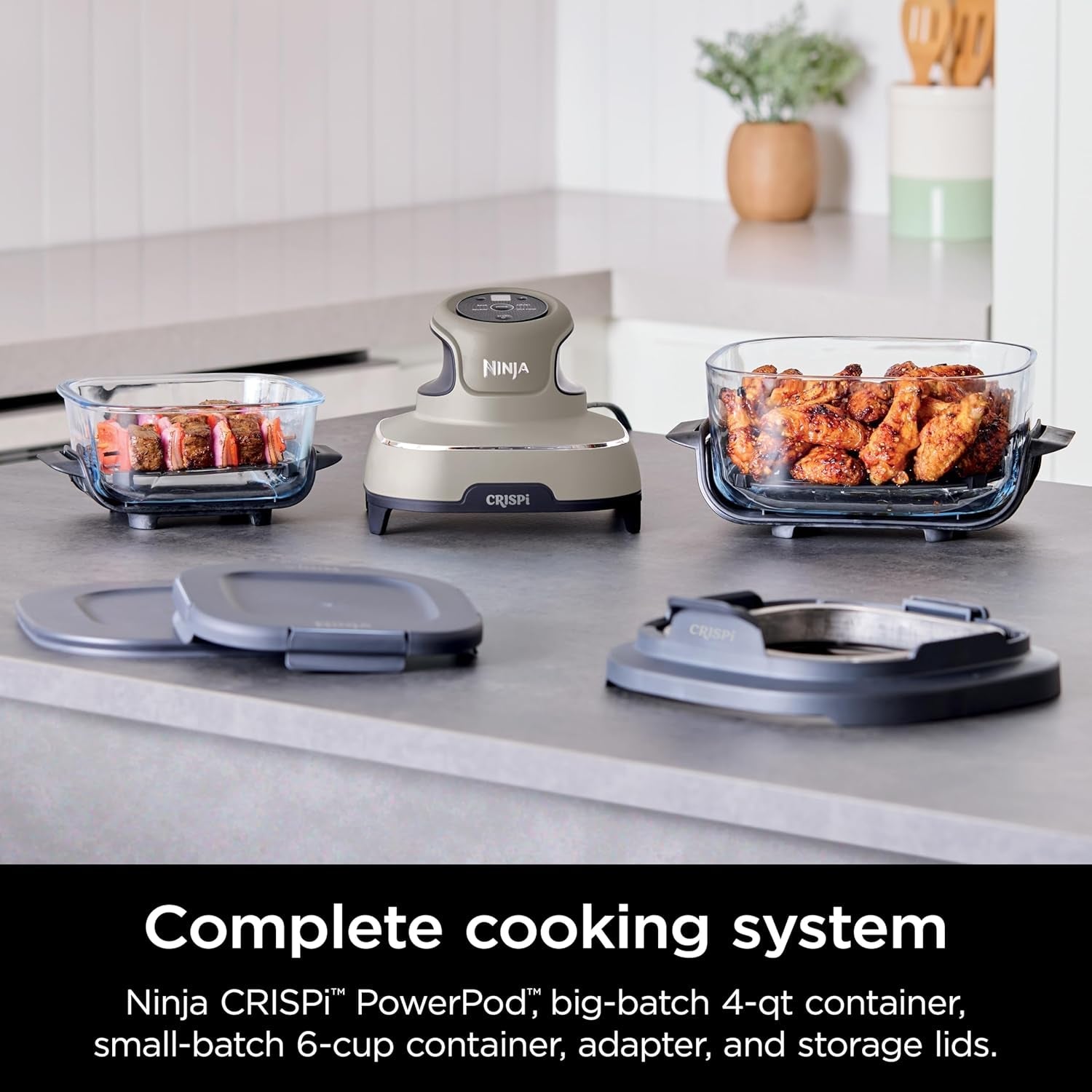 Ninja Crispi Air Fryer. Microwave. Freezer & Dishwasher Safe. Non Toxic Glass Portable Cooking System. 4 QT & 6 Cup Glass Containers with Storage Lids. Easy Meals. Air Fry. Bake. Stone. FN101ST - Image 2
