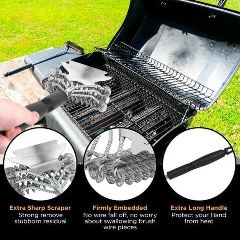 Grill Brush Bristle Free. Safe BBQ Brush Cleaner and Scraper for Outdoor Grill. 18 Stainless Grill Grate Scrubber. Cleaning Brushes for Porcelain. Weber. Gas. & Charcoal. Best Grill Accessories Gifts - Image 2