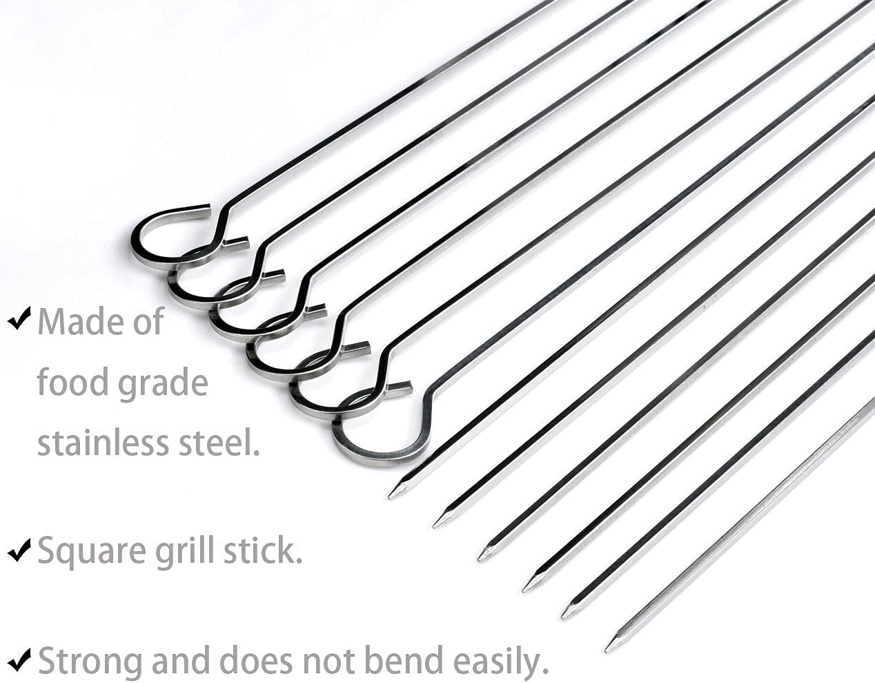 12 Inch Barbecue Skewers Metal BBQ Sticks.12Pack Stainless Steel Square Skewer.Kebob.Kabob Sets for Grill Outings Cooking (BBQ Skewers Square 12Inch-12P) - Image 4