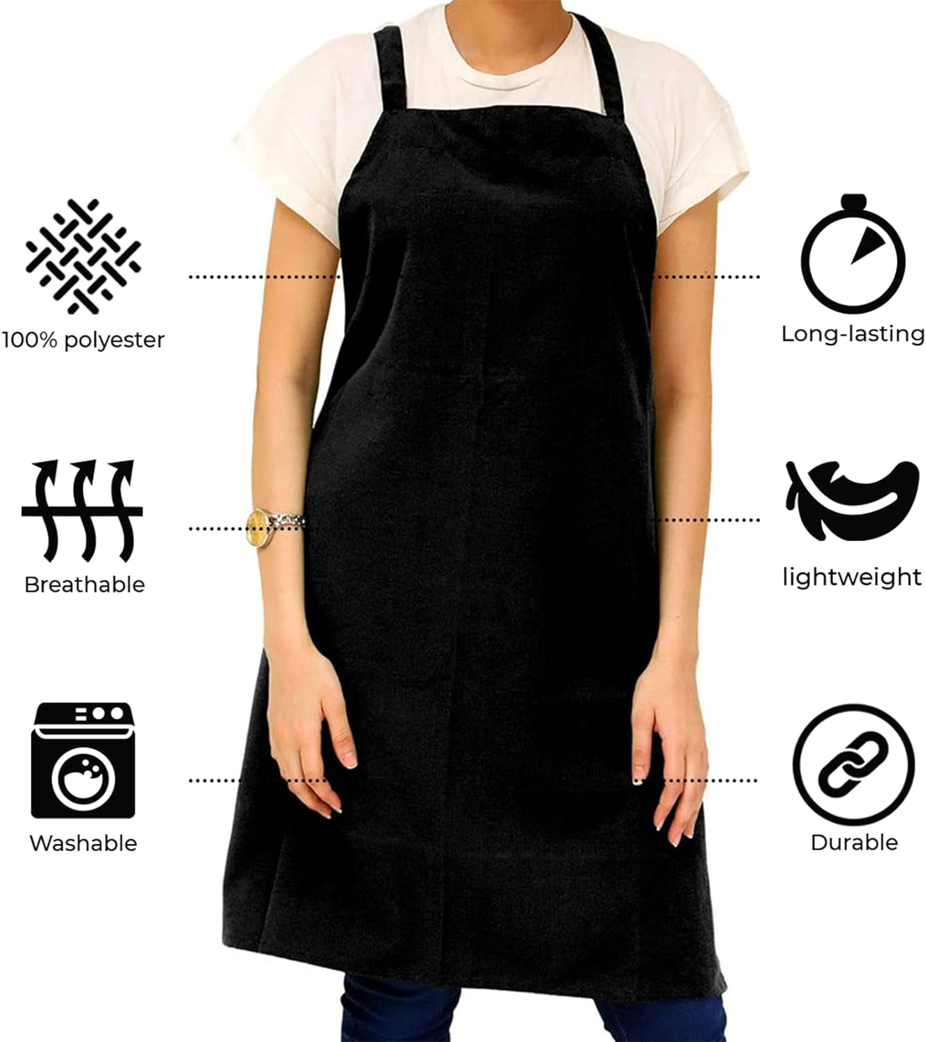 Aprons Unisex Bib Aprons - 100% Polyester Chef Apron with Extra Long Ties – Cooking Apron for Men Women - Image 2