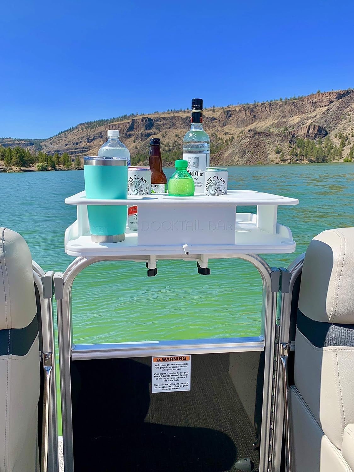 Bar Boat Caddy Organizer - Pontoon Rail Mount | Portable Boat Table and Boat Bar. Pontoon Tables for Boats with Cup Holders. Boat Storage Accessories - Image 3