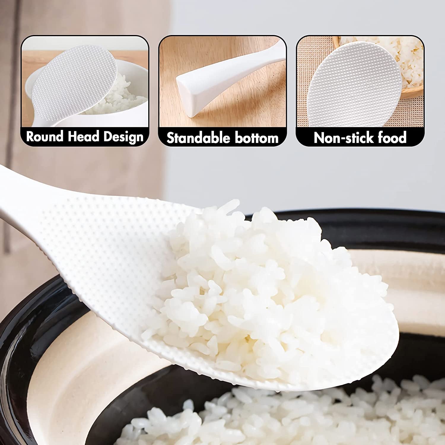 2 Pcs Non‑Stick Plastic Rice Paddle – Standing Rice Spoon Spatula. Heat Resistant. White - Image 2