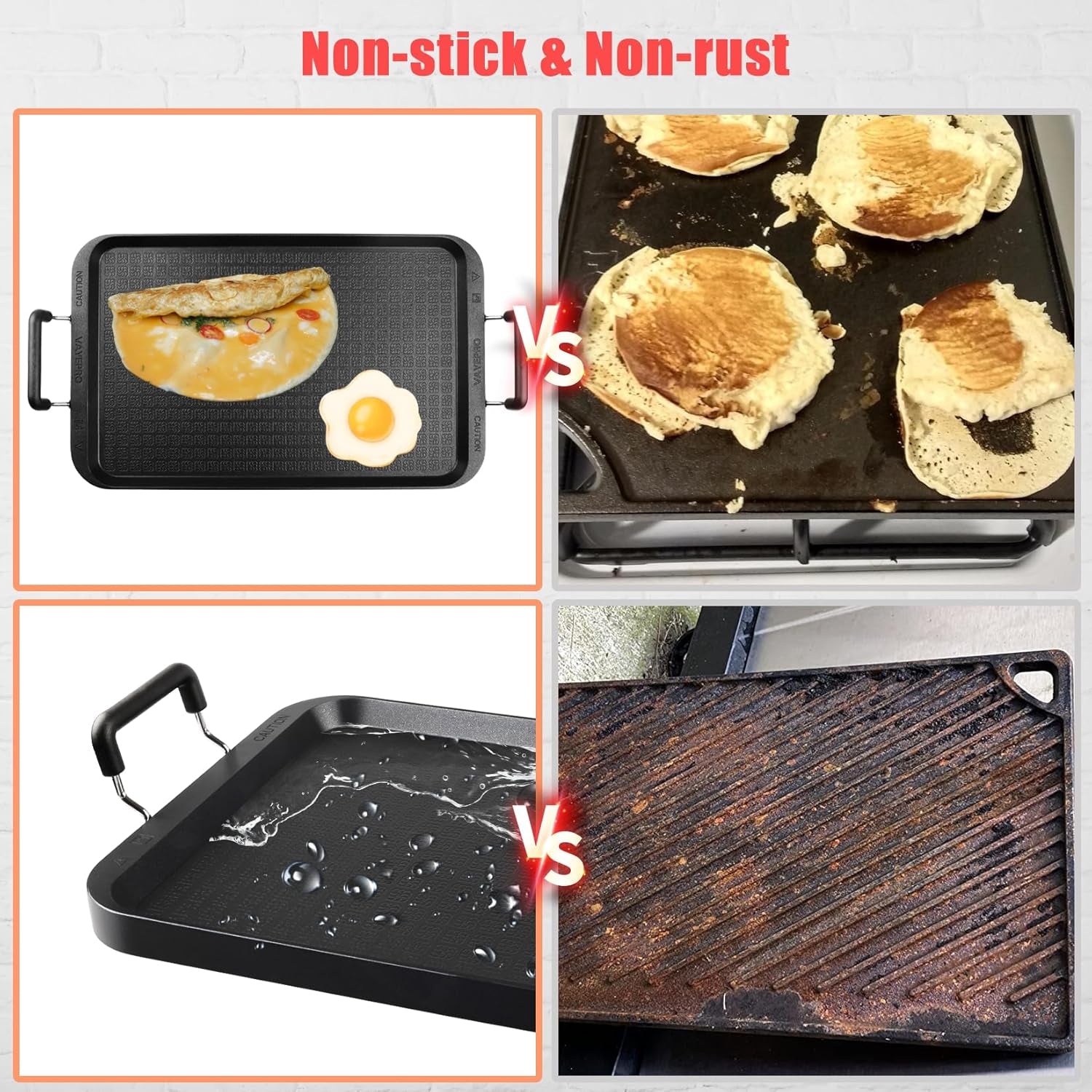 Vayepro 2 Burner Griddle Pan with Glass Lid. Stove Top Flat for Glass Stove Top. Aluminum Pancake. Non-Stick for Gas Grill. Double Burner Camping - Image 5