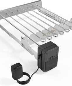 Only Fire Stainless Steel Electric Skewer Turner. Rotated Grilling Rack Shish Kabob Set with 7 Skewers and Dual-Purpose Rotisserie Motor