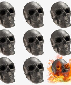 Metal Fireproof Fire Pit Skulls | Set of 8 | Spooky Ceramic Skeleton Props. Reusable Gothic Decor for Outdoor & Indoor Fireplaces. for Bonfire. Campfire. Firepit. BBQ. Creepy Home Decor