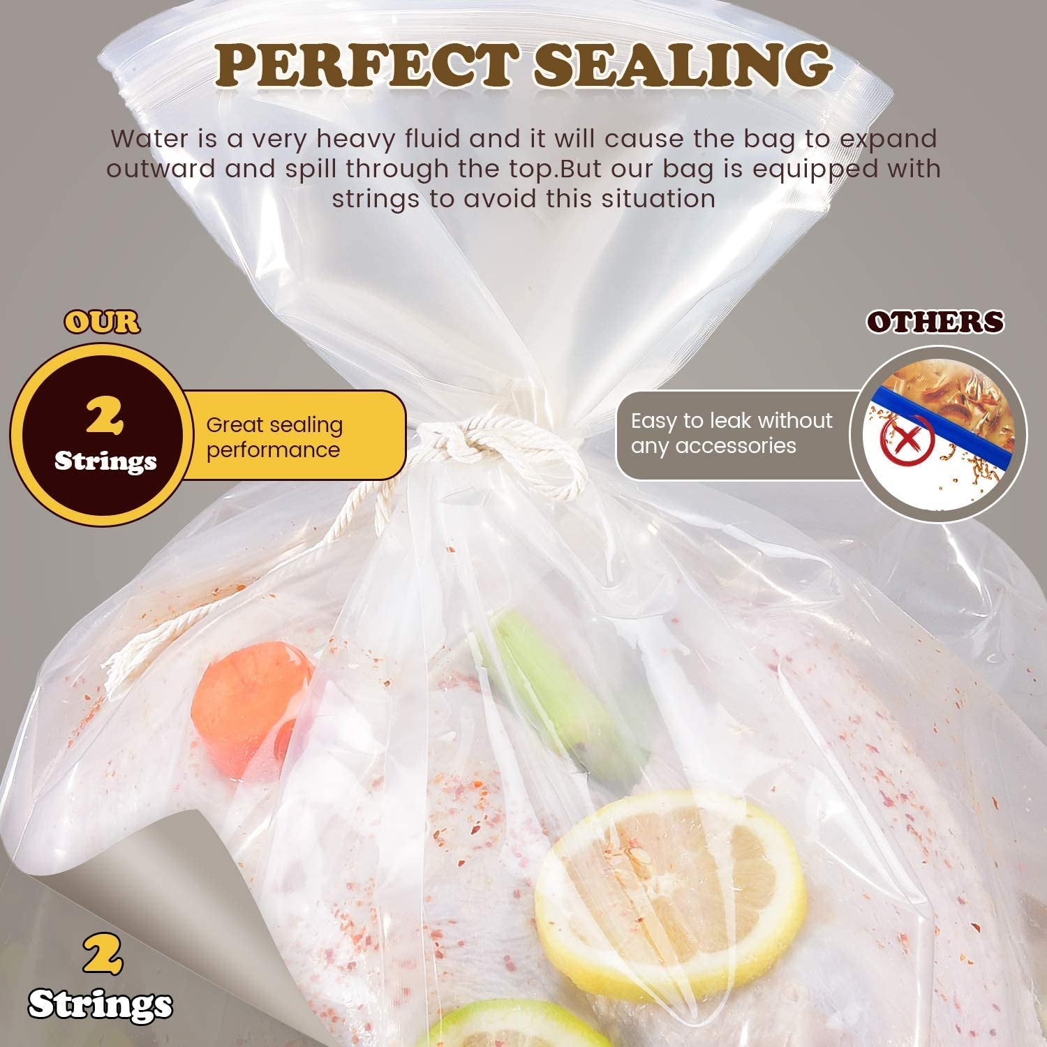 Turkey Brining Bag. 26×22. 2 Pack. Extra Large Brine Bag with 2 Strings and 2 Larger Clips. Thickened Brining Bag Holds up to 35 Pounds. Double Zippers Seal Brine Bags for Turkey. Chicken. Beef.Pork - Image 3