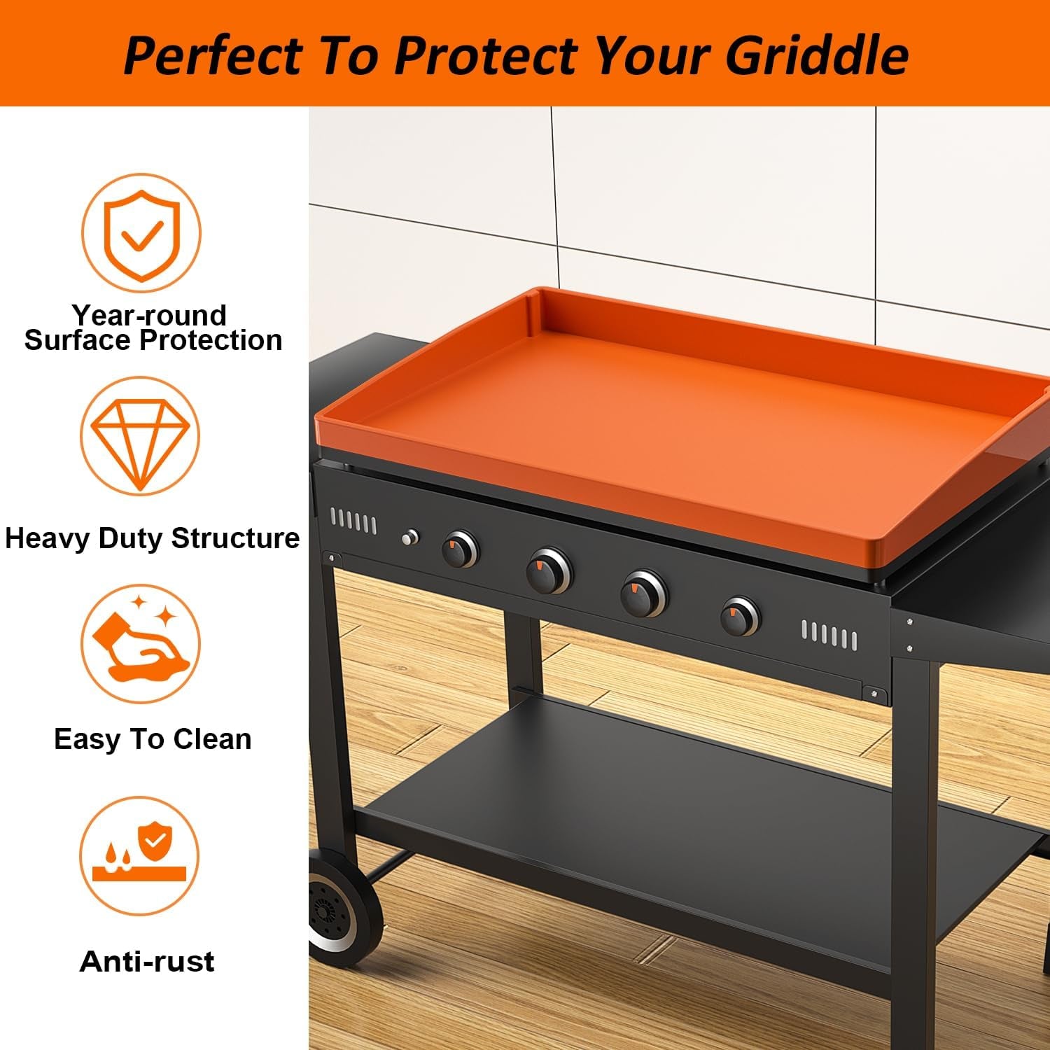 36 Silicone Griddle Mat. Upgrade Full-Edge Griddle Top Covers for Blackstone 36 Inch. All Season Cooking Protective Cover. Protect Griddle from Rodents. Insects. Debris and Rust (Orange) - Image 4