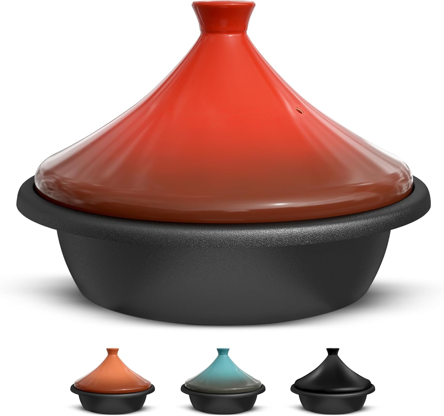 Kook Moroccan Tagine. Enameled Cast Iron Cooking Pot. Tajine with Ceramic Cone-Shaped Closed Lid. 3.3 QT. (Crimson) - Image 7