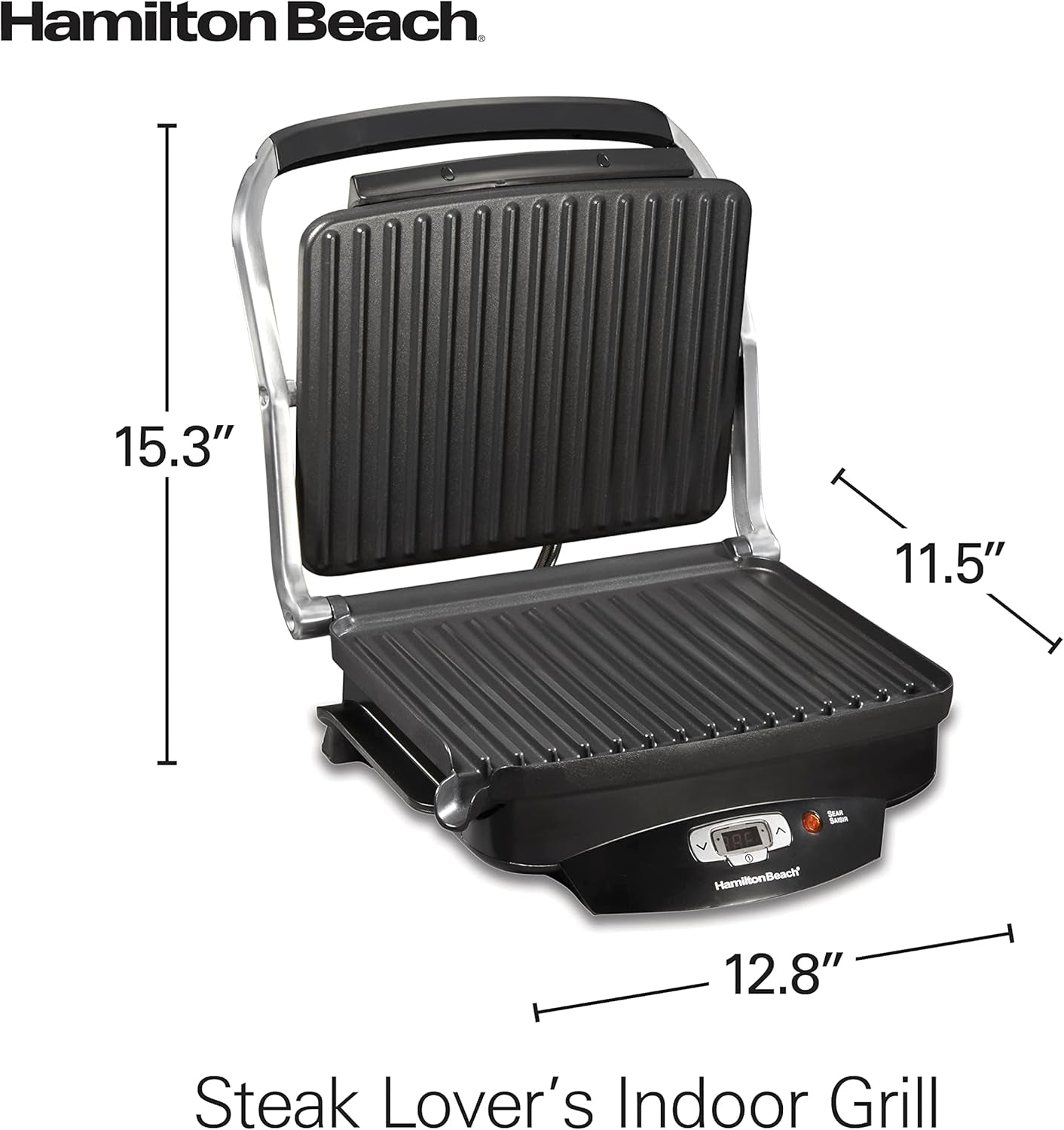Hamilton Beach Steak Lover'S Electric Indoor Searing Grill. Nonstick 100 Square. Stainless Steel (25331). Black and Stainless. Medium - Image 8