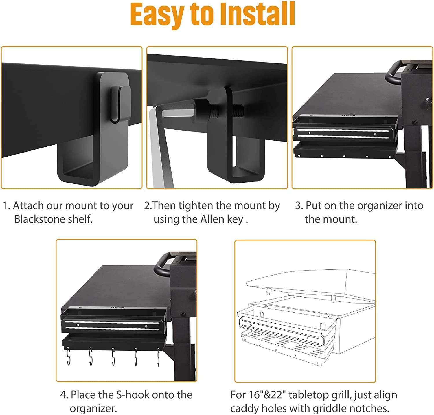 Stainless Steel Griddle Caddy with Magnetic BBQ Utensils Strip for 28/36 Blackstone Griddles. with a Allen Key. Space Saving BBQ Accessories Storage Box. Free from Drill Hole&Easy to Install - Image 5