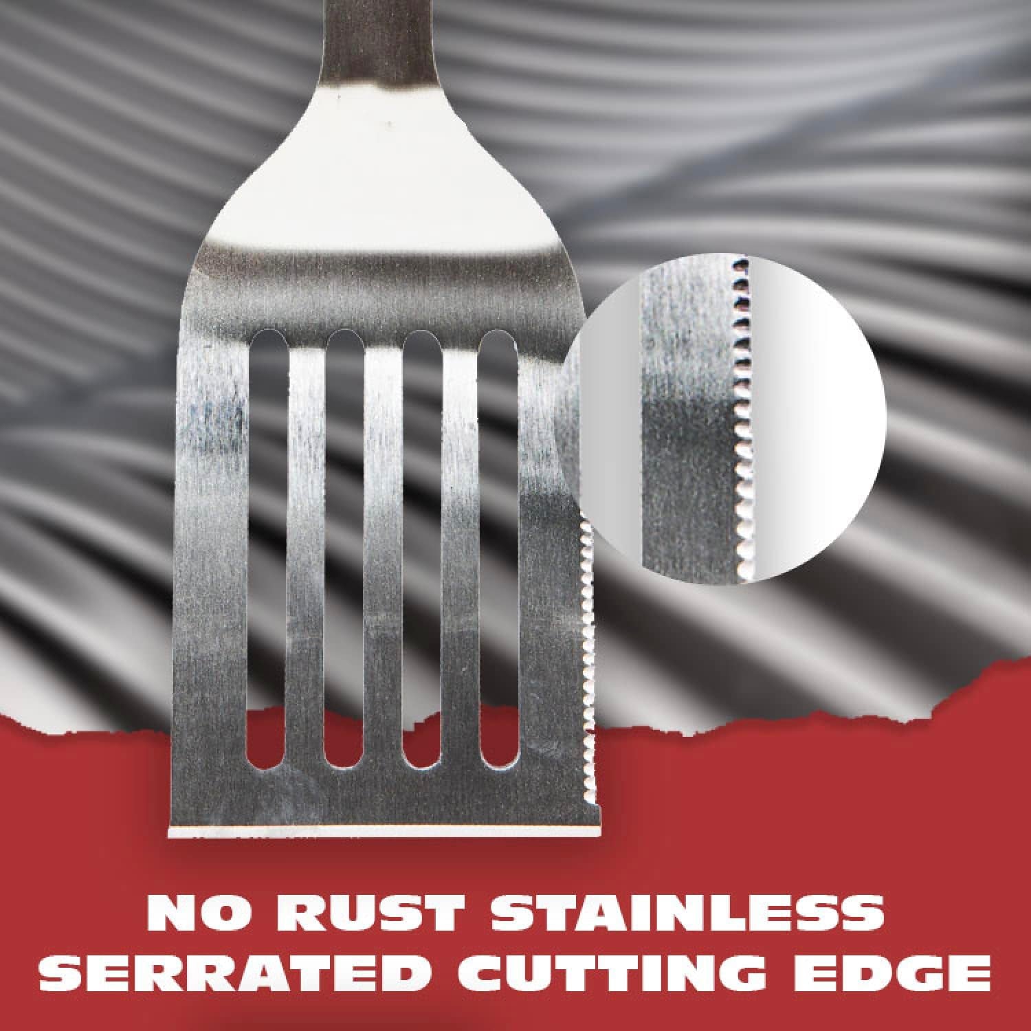 BBQ-AID 3 Piece Grill Set BBQ Accessories - Kitchen Tongs. Metal Spatula & Fork Utensils - Heavy Duty Stainless Steel Barbecue Grill Utensils for Outdoor Grill with Solid Sturdy Wood Handles - Image 4