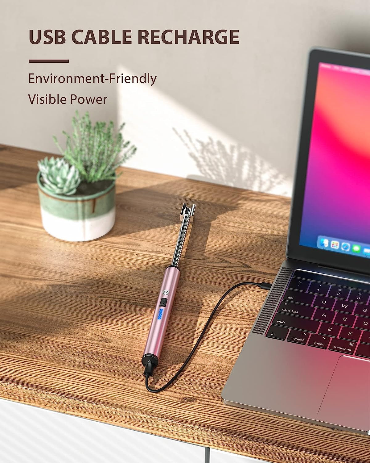 RONXS Lighter Electric Lighter Rechargeable Arc USB Candle Lighters with LED Battery Display. Flexible Neck Windproof Flameless Plasma Long Lighters for Candle BBQ Camping (N-Pink&Gold) - Image 4