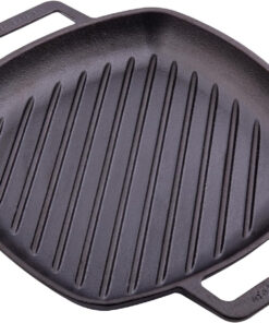 Cast Iron round Grill Pan with Double Loop Handles. Made in Colombia. 10 Inches