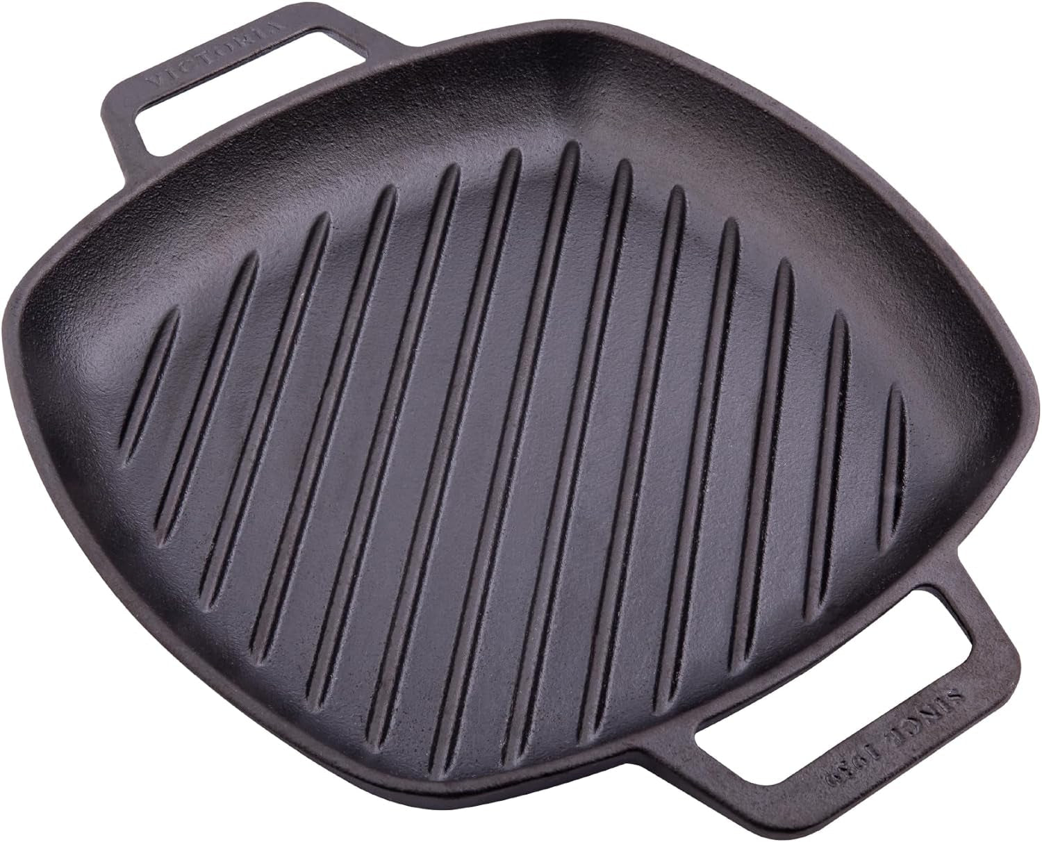 Cast Iron round Grill Pan with Double Loop Handles. Made in Colombia. 10 Inches
