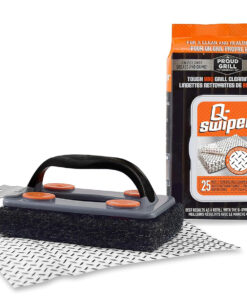 Q-Swiper BBQ Grill Cleaner Set - 1 Grill Brush with Scraper and 25 BBQ Grill Cleaning Wipes | No Bristles & Wire Free | Safe Way to Remove Grease and Grime for a Clean and Healthy Grill!