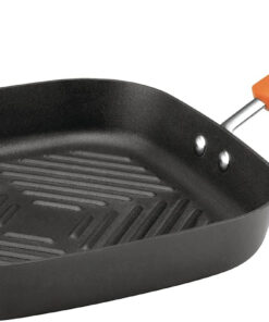Brights Hard Anodized Nonstick Square Griddle. Grill Pan (11-Inch). Gray with Orange Handles