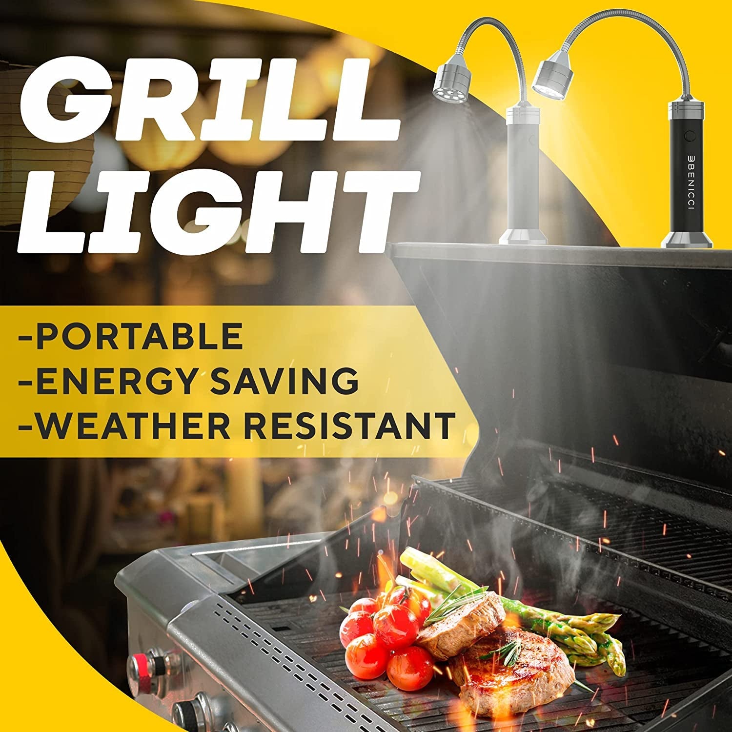 Flexible LED BBQ Grill Lights Set of 2 - the Perfect Grilling Accessories Light with 360-Degree Magnetic Base and Gooseneck - 100% Portable Weatherproof Outdoor Lamp W/ 6 Batteries Included - Image 2