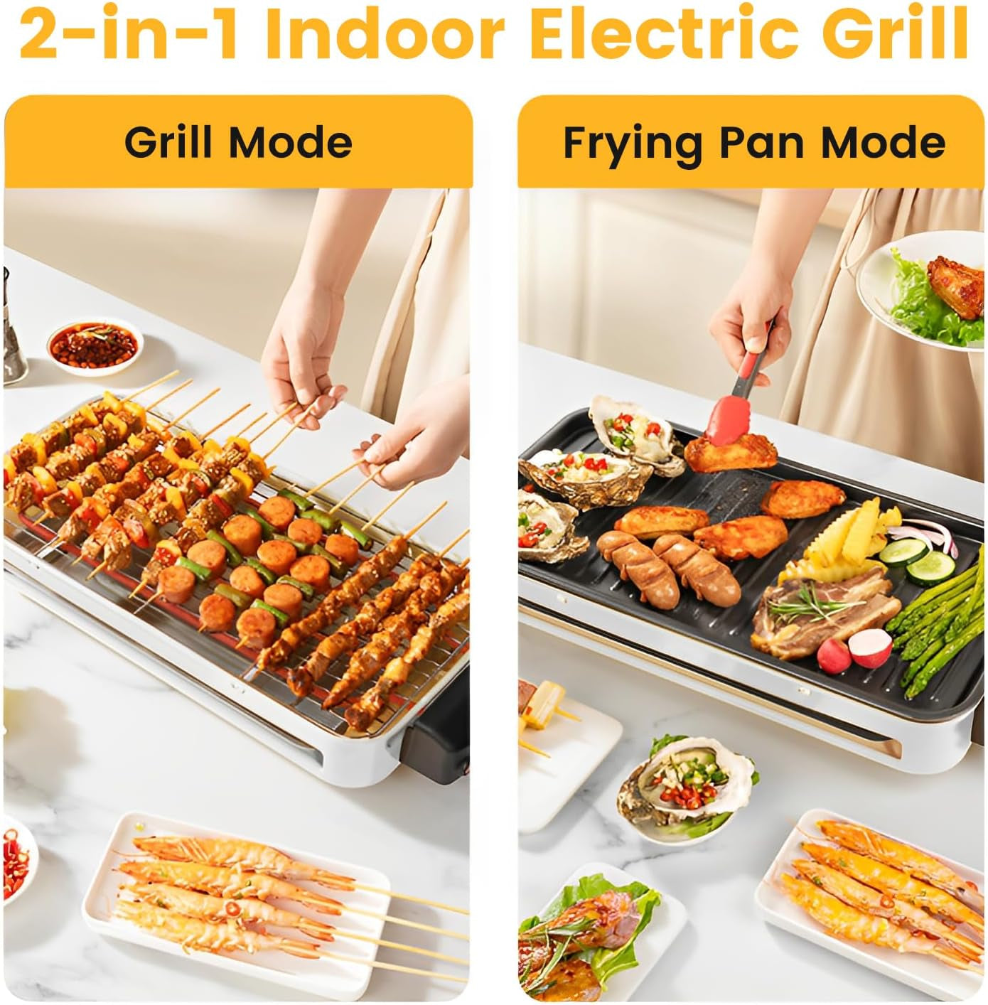 Electric Indoor Grill 1500W. YOHAWJAN 2 in 1 Smokeless Indoor Grills with Non-Stick Removable Grill & Griddle Plate. Temperature Control. Portable Korean BBQ Grill with 3 Raclette Cheese Pans - Image 2