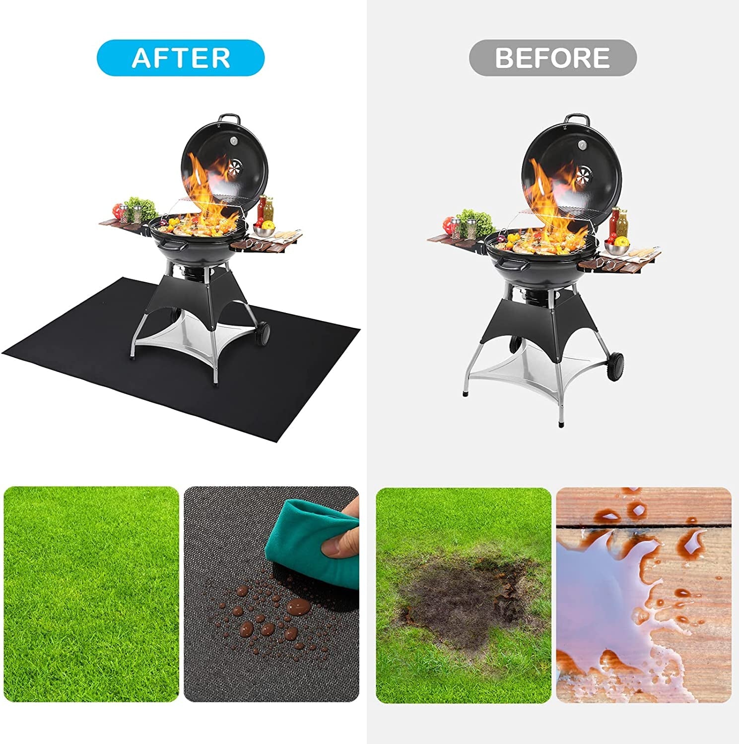 under Grill Mat 48 ×30 Inch for Outdoor Charcoal. Flat Top. Smokers. Gas Grills.Oil-Proof and Water-Proof BBQ Fireproof Mat Protects Deck Grass. Indoor Fireplace Mat - Image 3