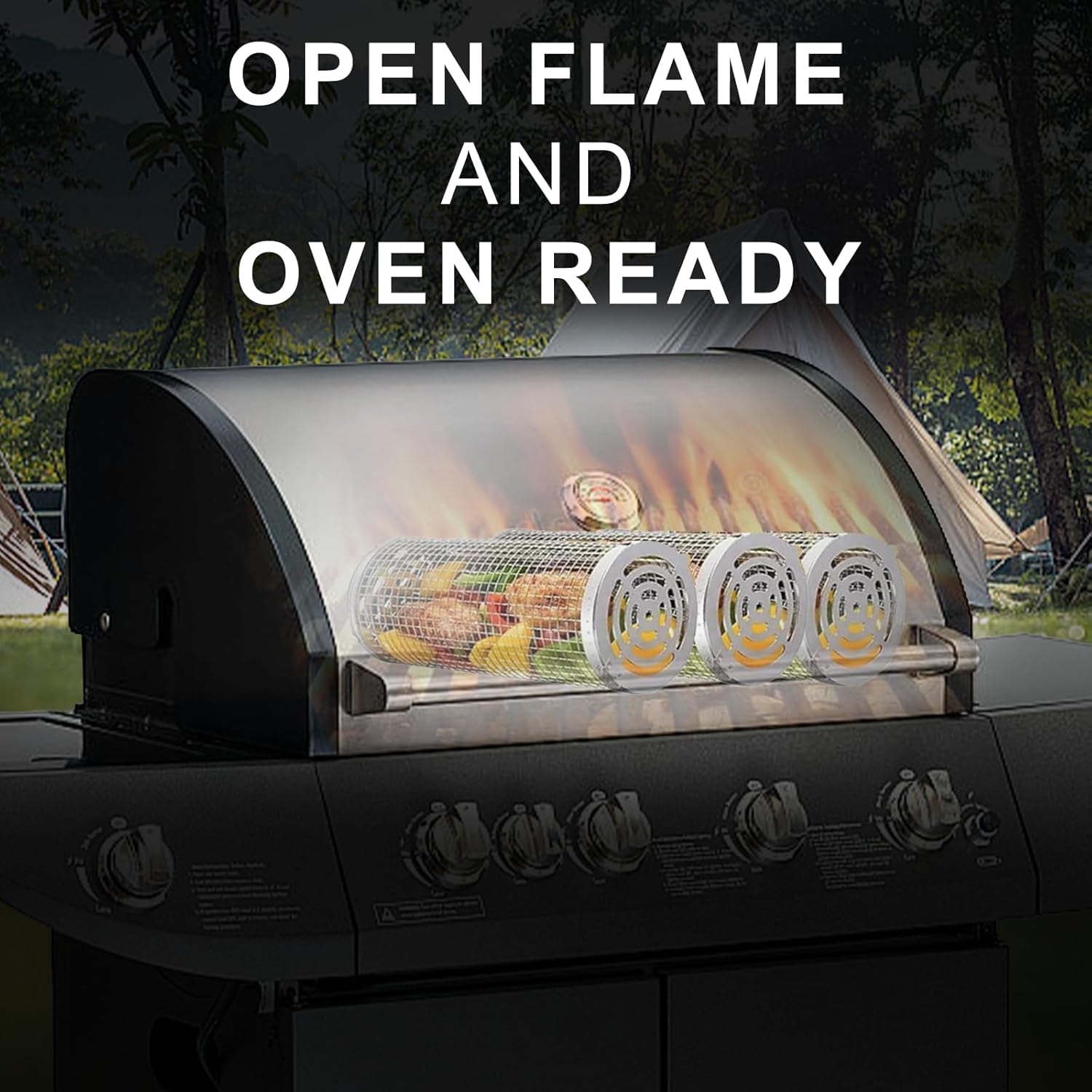 2 PCS Nesting Grill Baskets Rolling Grilling Baskets. Removable Wooden Handle. Stainless Steel Grill Accessories Set. Portable Grill Vegetables. Fish. Shrimp. Meat. Fries for Men Dad Husband - Image 3