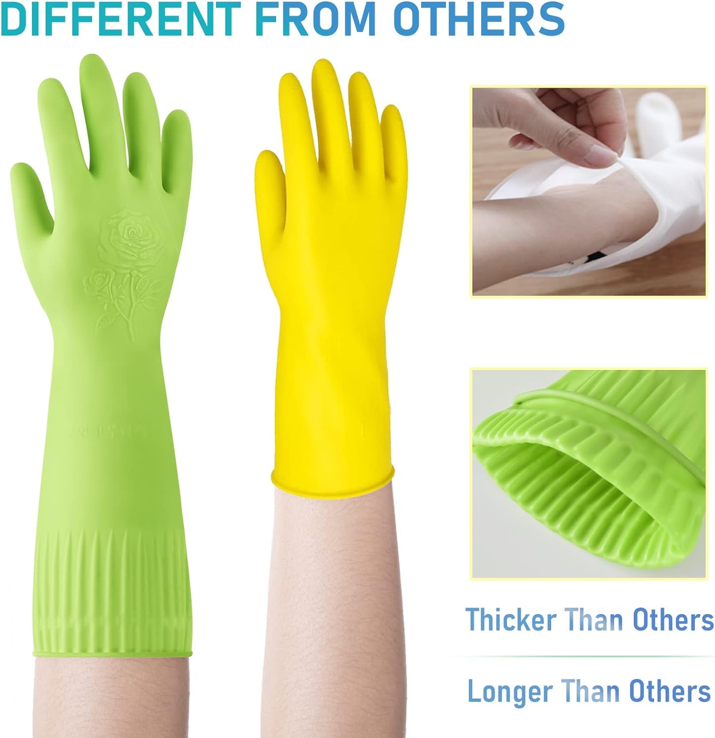 Rubber-Gloves Dishwashing Gloves for Cleaning-Kitchen - 2 Pairs Long Household Cleaning Gloves for Washing Dishes - Image 3