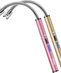 RONXS Lighter Electric Lighter Rechargeable Arc USB Candle Lighters with LED Battery Display. Flexible Neck Windproof Flameless Plasma Long Lighters for Candle BBQ Camping (N-Pink&Gold)