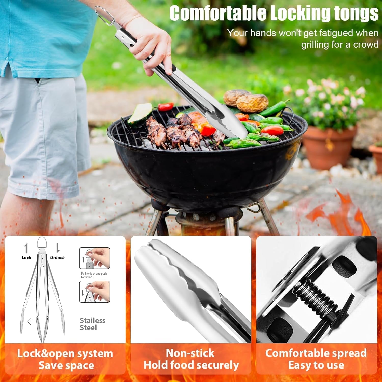 31Pcs BBQ Grill Accessories Set for Men Dad. Heavy Duty Grilling Tools Gifts for Fathers Day. Stainless Steel BBQ Utensils Kit with Mats. Grill Brush in Carrying Bag Brown - Image 3