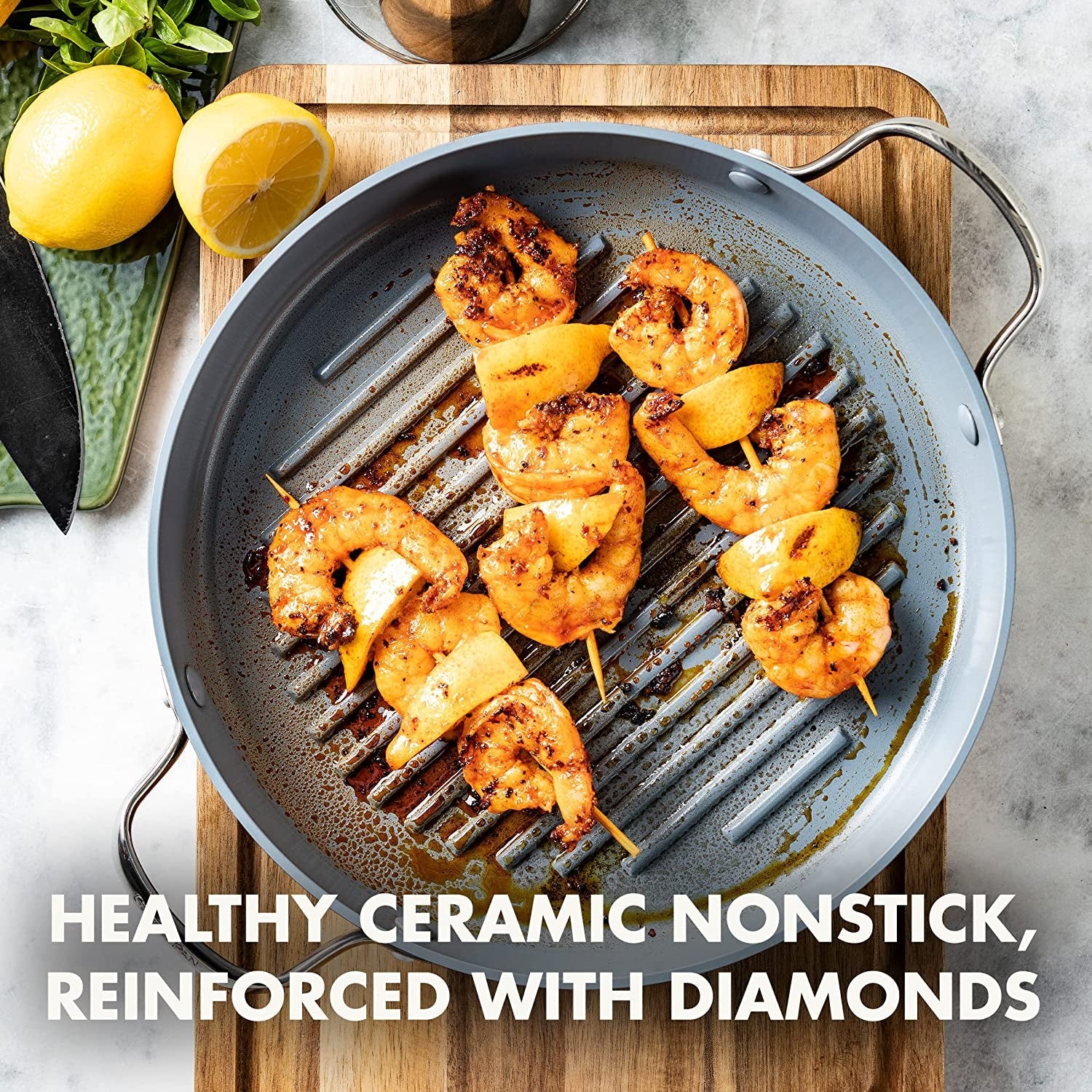 Valencia Pro Hard Anodized Healthy Ceramic Nonstick 11 Grill Pan. Pfas-Free. Induction. Dishwasher Safe. Oven Safe. Gray - Image 2