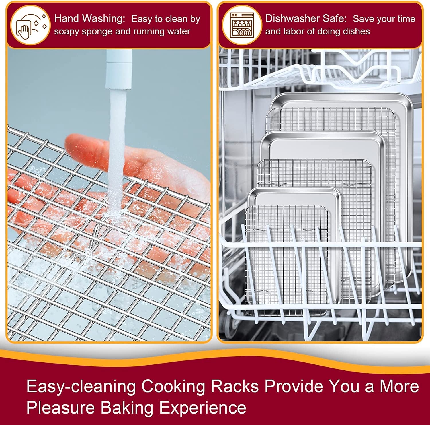 P&P CHEF Baking Sheet and Rack Set. 6 PACK (3 Sheets + 3 Racks). 3 Sizes Stainless Steel Baking Pans Cookie Sheets with Cooling Racks for Cooking & Roasting. Oven & Dishwasher Safe. Healthy & Durable - Image 6