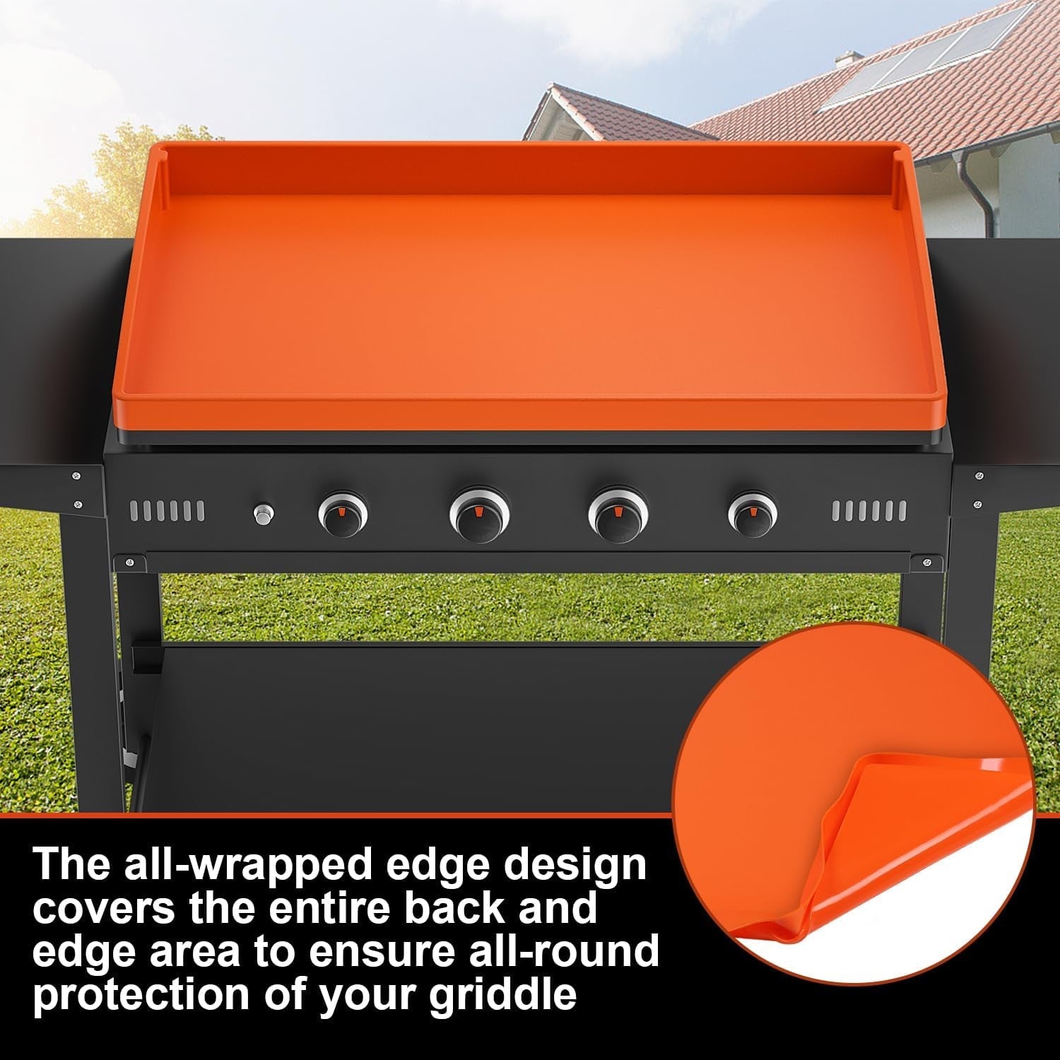 36 Silicone Griddle Mat. Upgrade Full-Edge Griddle Top Covers for Blackstone 36 Inch. All Season Cooking Protective Cover. Protect Griddle from Rodents. Insects. Debris and Rust (Orange) - Image 7