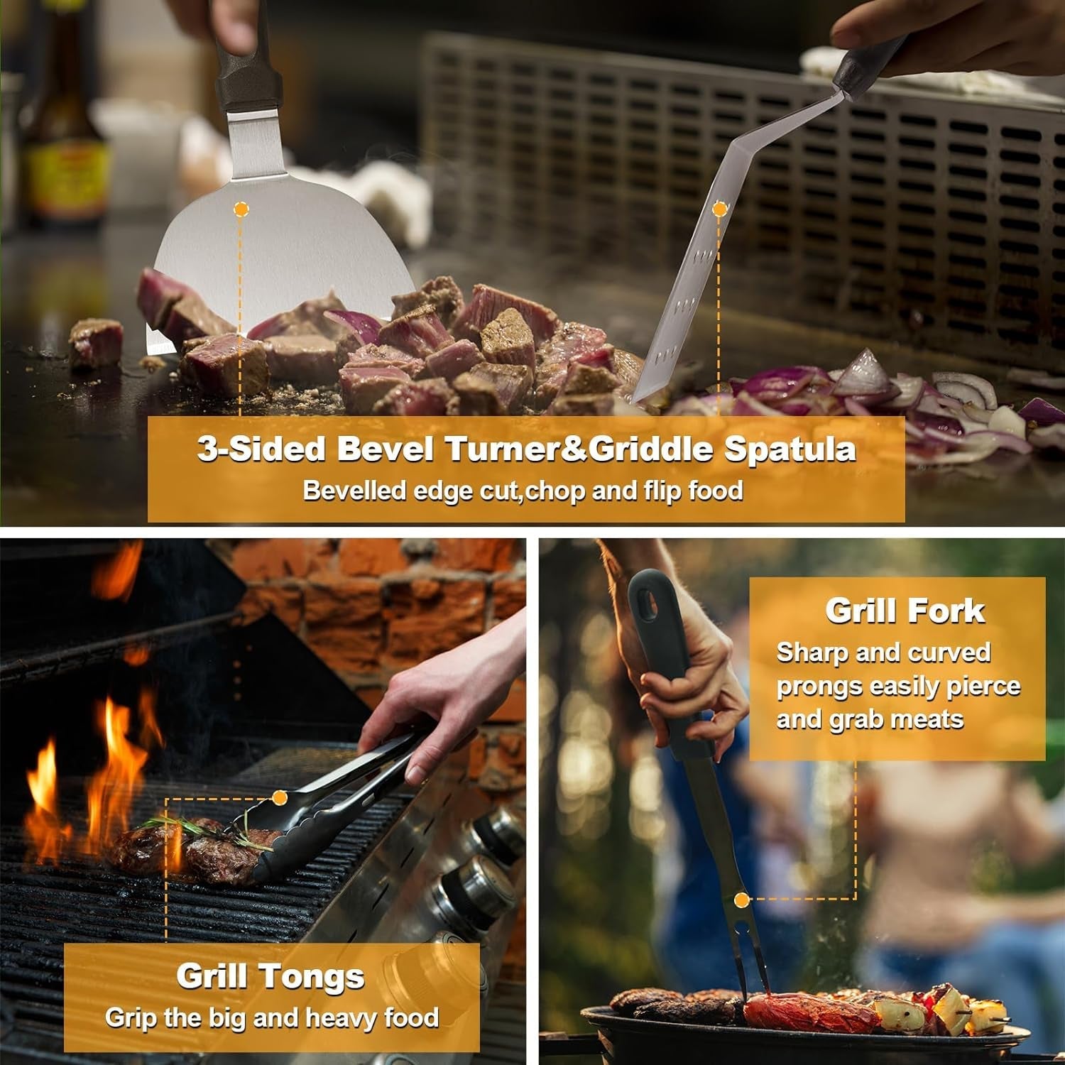 Griddle Accessories Kit. Terlulu 29 PCS Flat Top Grill Accessories for Blackstone and Camp Chef. Metal Spatula Set with Burger Press. Melting Dome. Scraper. Tongs. Carry Bag for Outdoor Grilling BBQ - Image 6