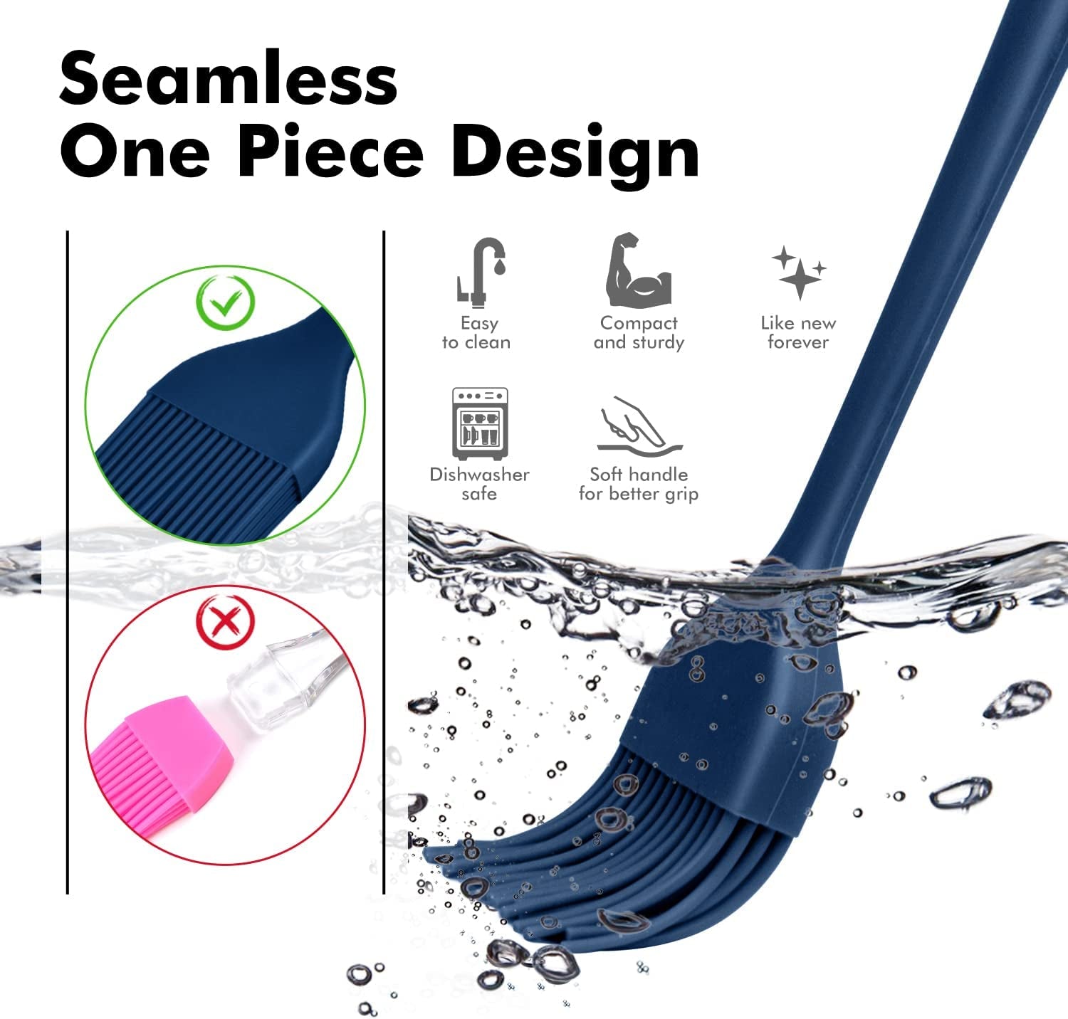 HOTEC 2 Pieces Set Basting Brushes Silicone Heat Resistant Pastry Brushes Spread Oil Butter Sauce Marinades for BBQ Grill Barbecue Baking Kitchen Cooking BPA Free Dishwasher Safe (Classic Blue) - Image 6