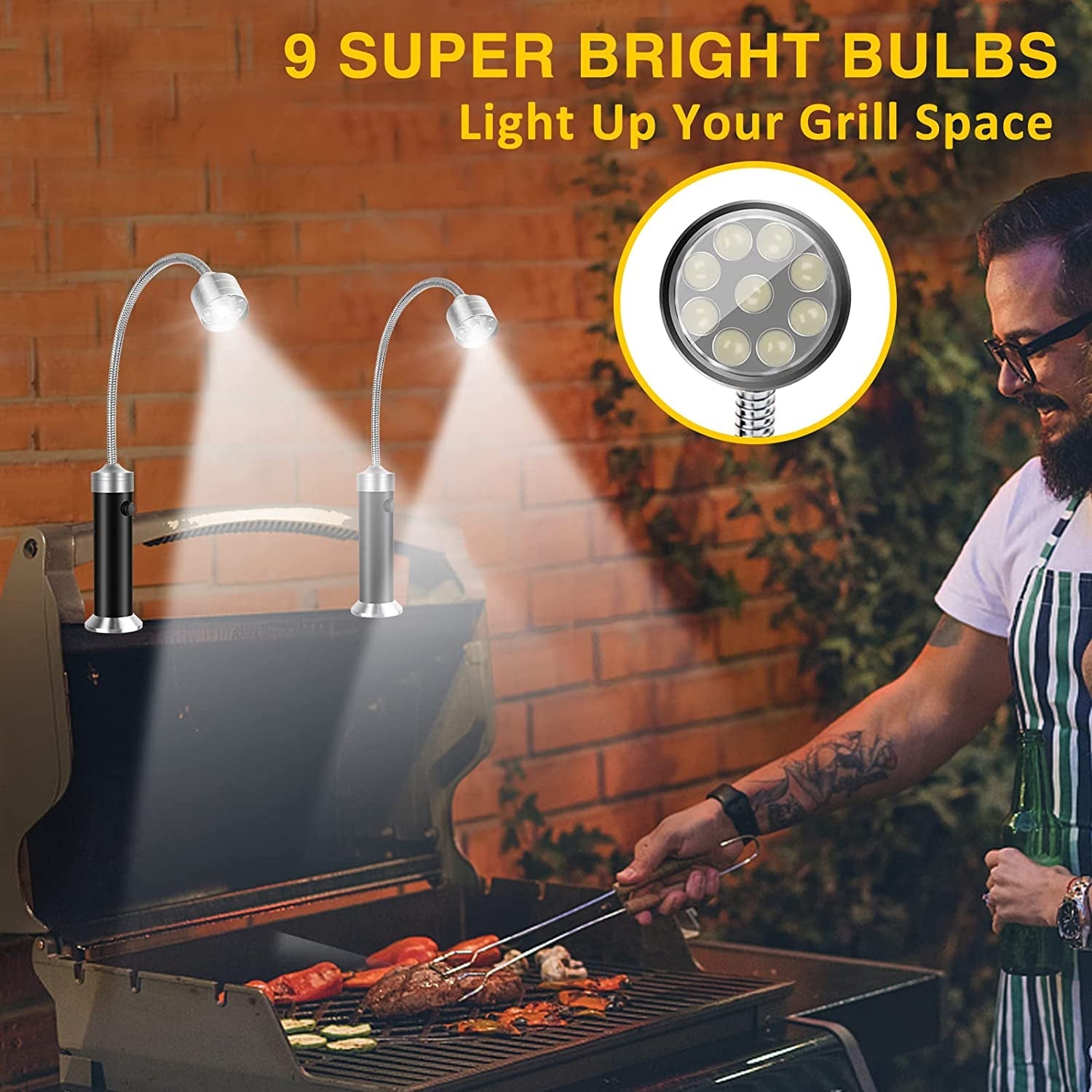 Barbecue Grill Lights. BBQ Accessories for Outdoor Grill with Magnetic Base. Super Bright LED. 360 Degree Flexible Gooseneck. Water and Heat Resistant. Batteries Included - Pack of 2 - Image 2