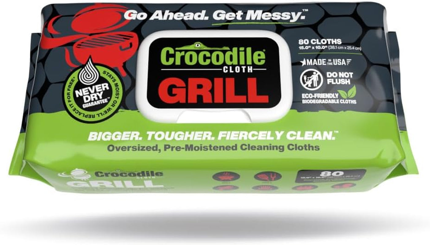 Grill Cleaning Wipes - Grill Grate and BBQ Disposable Wipes - Cut through Grease. Oil. Fat. and Dirt on Your Grill. Tools. Patio and More - 80 Giant Commercial Strength Wipes