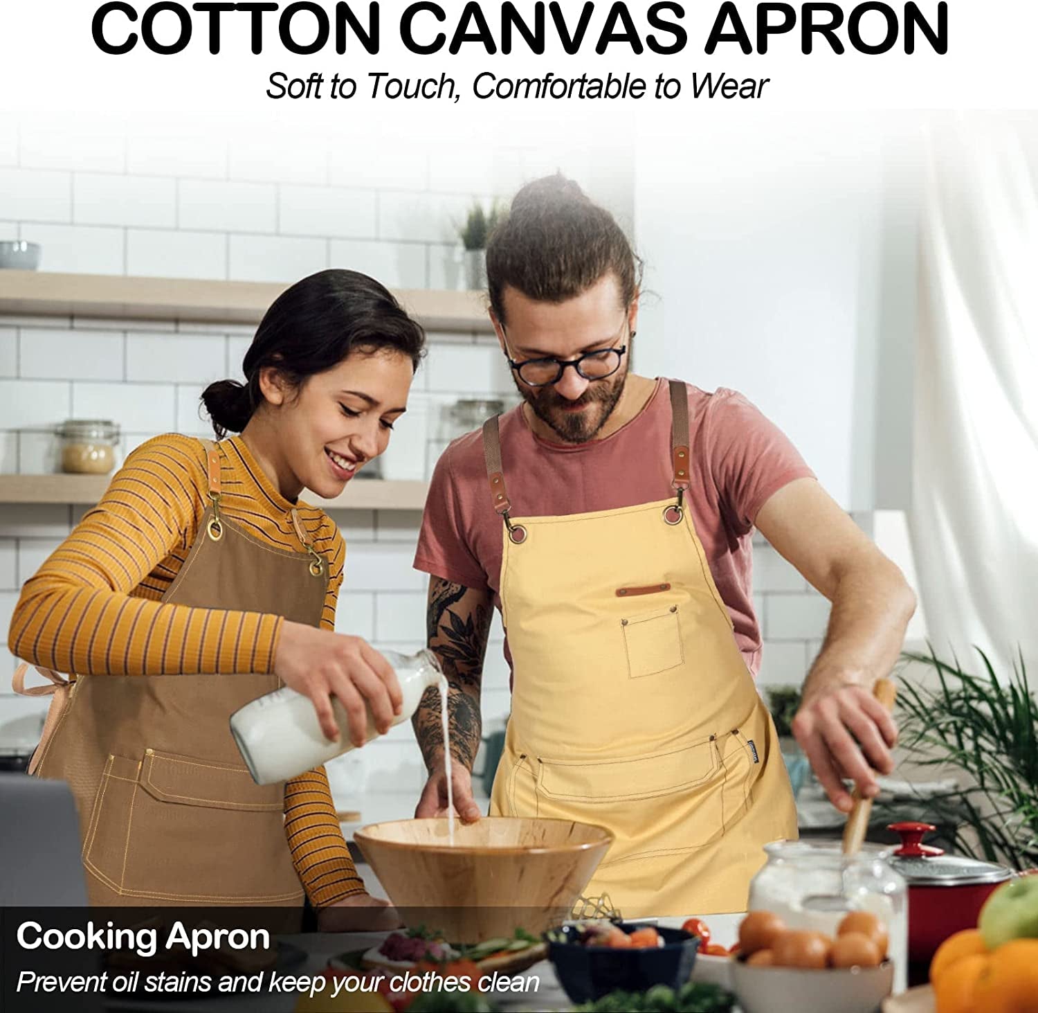 Chef Apron for Men Women with Gift Box Pack. Cross Back Apron with Pockets for Kitchen Cooking Baking Artist Painting. Cotton Canvas Work Aprons for Shop. Garden. Restaurant. Cafe (Brown. M to XXL) - Image 2