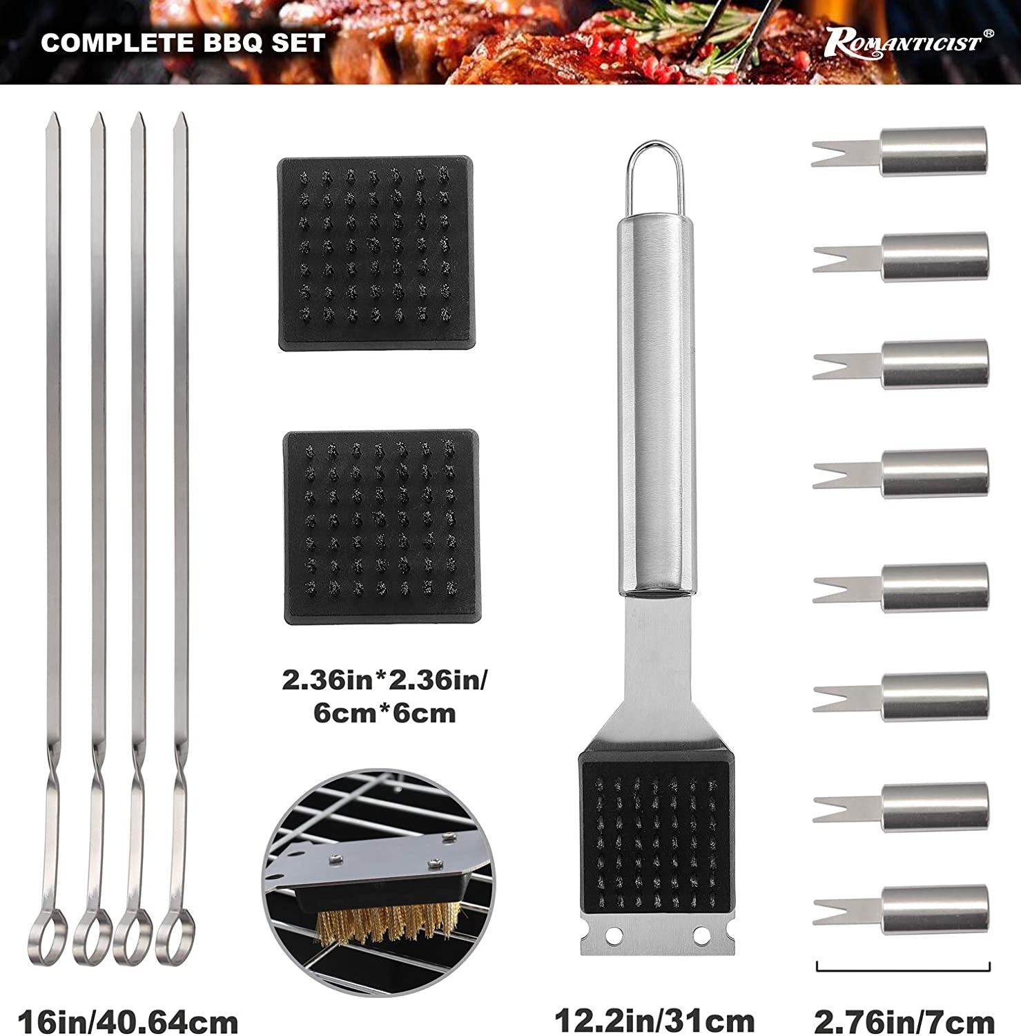 ROMANTICIST 23Pc Must-Have BBQ Grill Accessories Set with Thermometer in Case - Stainless Steel Barbecue Tool Set with 2 Grill Mats for Backyard Outdoor Camping - Best Grill Gift for on Birthday - Image 3