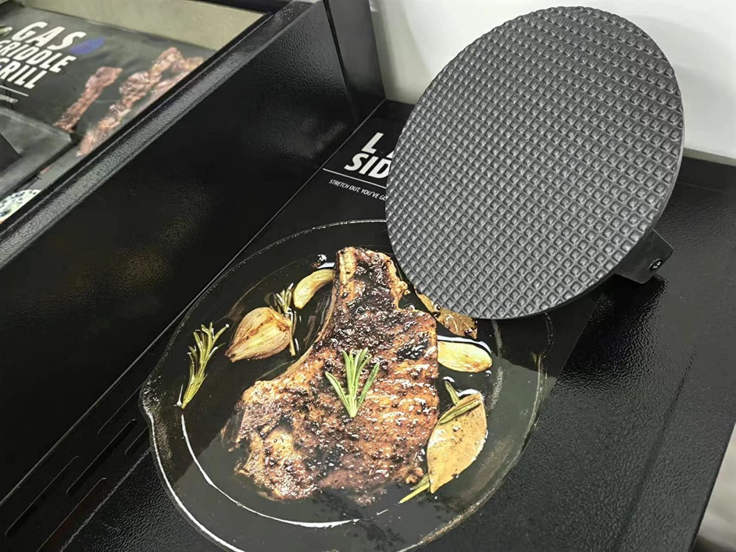 Burger Press 7.08 round & 8.3''X4.3Rectangle Heavy-Duty Cast Iron Smash Meat Steak with Wood Handle for Blackstone Camp Chef Pitboss Weber Treager Griddle Grills (Round & Rectangle) - Image 7