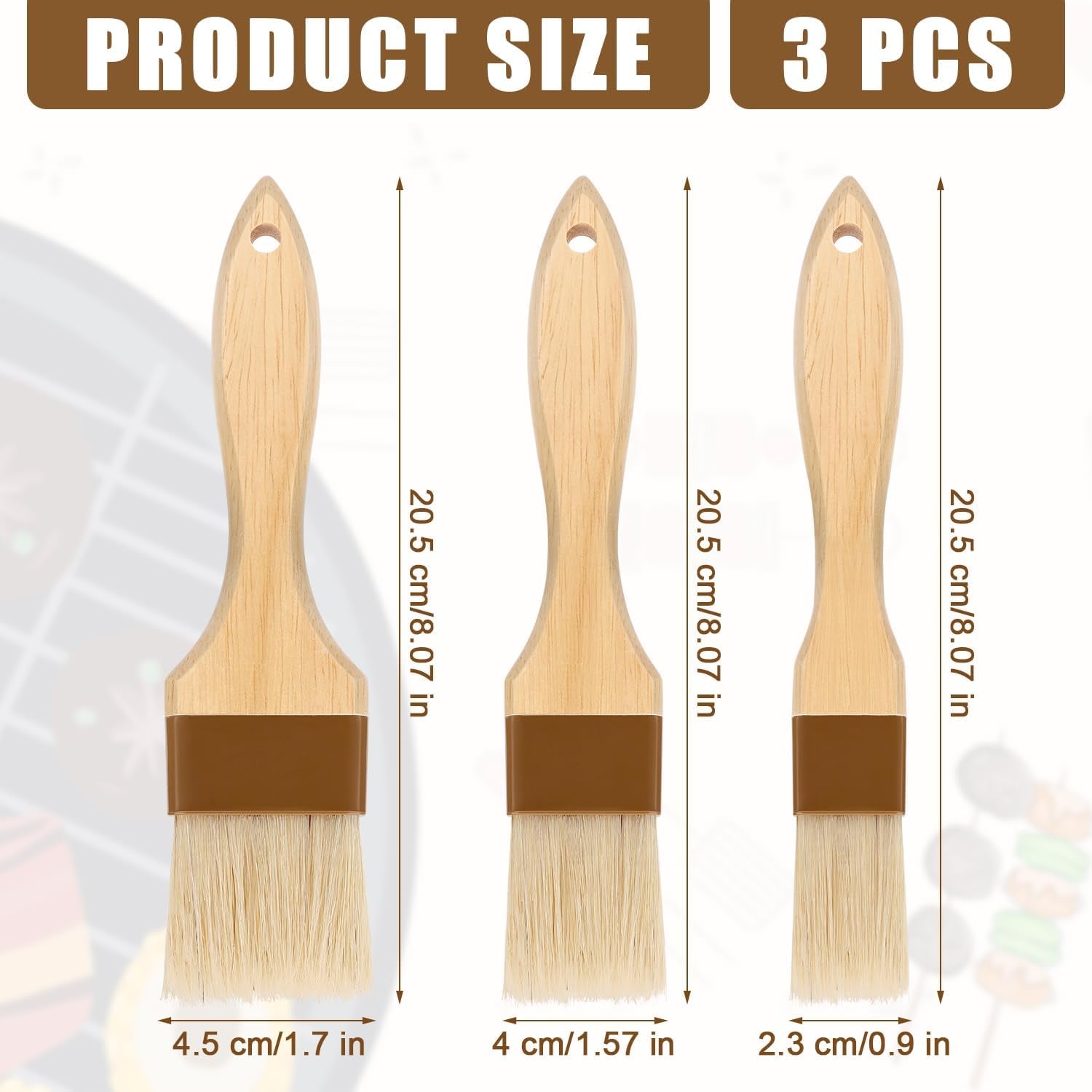 3Pcs Pastry Basting Brushes. Oil Brush for Cooking Boar Bristle Brushes BBQ Brushes for Sauce Kitchen Brush Pastry Brush for Oil Egg Spread Marinade Sauce (Small + Medium+Large) - Image 2