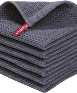 Homaxy 100% Cotton Waffle Weave Kitchen Dish Cloths. Ultra Soft Absorbent Quick Drying Dish Towels. 12 X 12 Inches. 6-Pack. Dark Grey