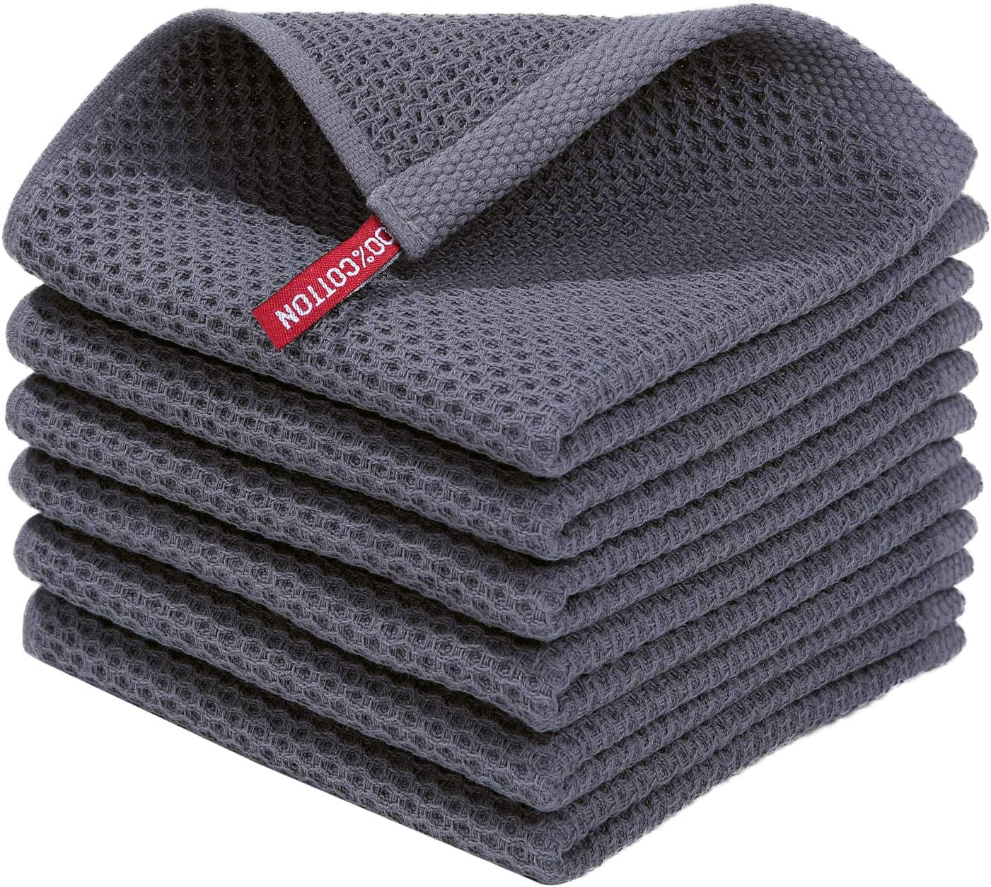 Homaxy 100% Cotton Waffle Weave Kitchen Dish Cloths. Ultra Soft Absorbent Quick Drying Dish Towels. 12 X 12 Inches. 6-Pack. Dark Grey - Image 8