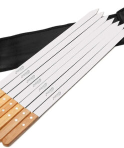 Goutime Kabob Skewers.23 Inch Long.1 Inch Wide. Metal Stainless Steel BBQ Skewer with Wooden Handle for Grilling Koubideh Persian Brazilian Chicken Shish Kebab.Set of 7 with Bag