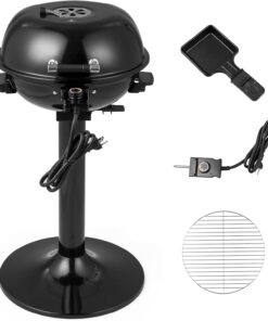 COSTWAY Electric BBQ Grill. Portable Grill with Metal Cooking Grilling Rack. Detachable Temperature Control & Removable Grease Collector. Outdoor Freestanding Grill for Camping &Tailgating (Black)