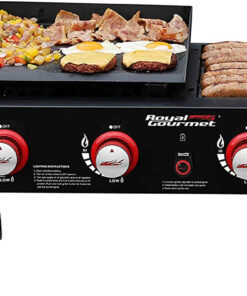 GD4002T Tailgater Tabletop Gas Grill Griddle. 4-Burner Portable Propane Grill Griddle Combo. for Backyard or Outdoor BBQ Cooking. 40.000 BTU. Black